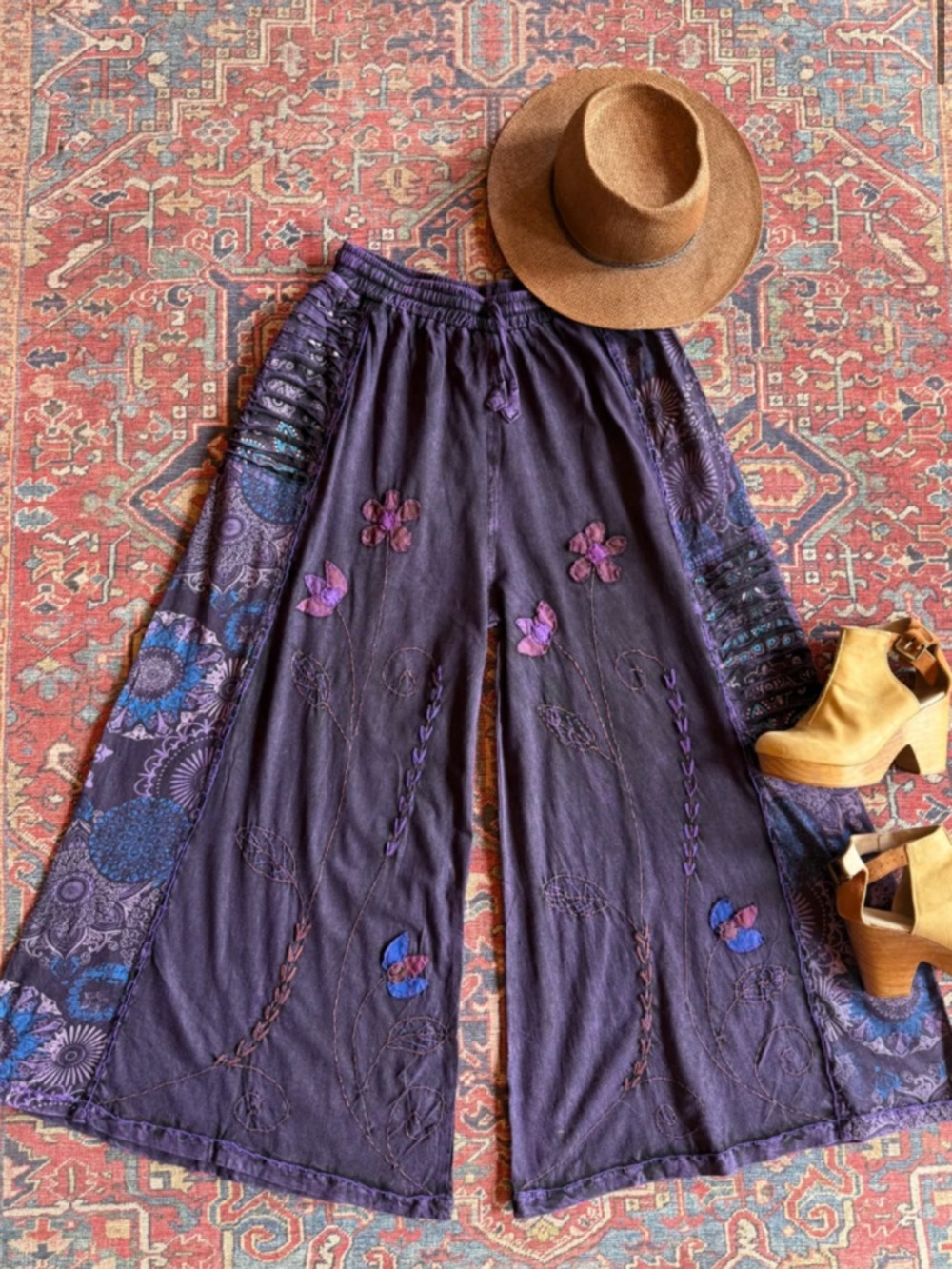 Mountain Girl Clothing Co Purple Embellished Hippie Boho Pants Size L/XL